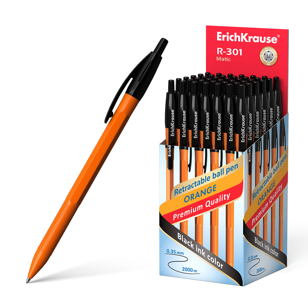 Ручка шариковая автоматическая ErichKrause® R-301 Orange Matic 0.7, цвет чернил черный 