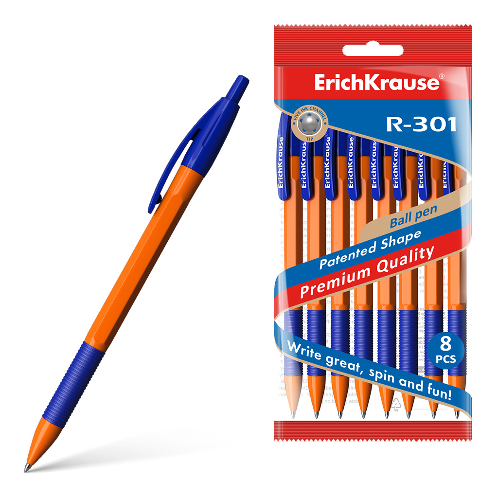 Ручка шариковая автоматическая ErichKrause® R-301 Orange Matic&Grip 0.7, цвет чернил синий 