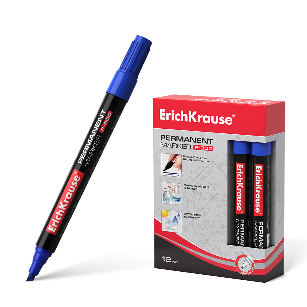 Перманентный маркер ErichKrause®  P-300, цвет чернил синий 