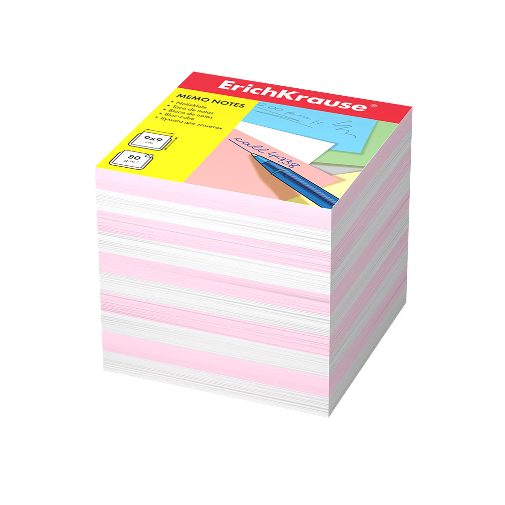 Бумага для заметок ErichKrause®, 90x90x90 мм, 2 цвета: белый, розовый