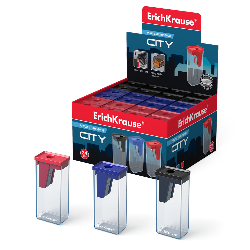 Пластиковая точилка ErichKrause® City с контейнером, цвет корпуса ассорти 